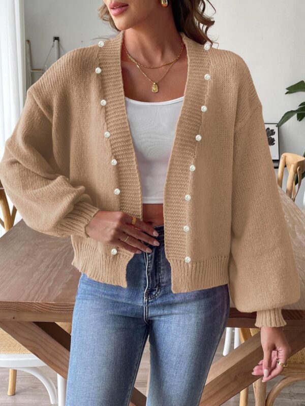 Kenna - Cardigan élégant à manches longues avec perles et devant ouvert – Image 3