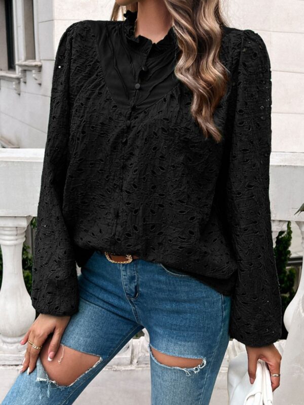Faye - Blouse élégante à manches longues avec col rond et volants – Image 2