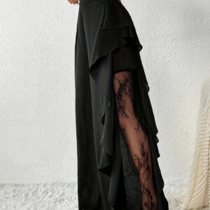 Dorice -Pantalon large élégant avec bordure en dentelle