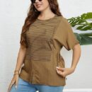 Aubrey - T-shirt à col rond à rayures et patchwork pour femme