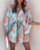 Adeliza - Robe imprimée à col V et manches chauve-souris