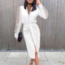 Roberta - Robe longue en dentelle à manches creuses pour femme