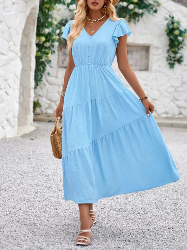 Riza - Robe élégante à col en V et manches volantées – Image 2