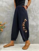 Nancy - Pantalon de loisirs chic avec broderie florale pour femmes