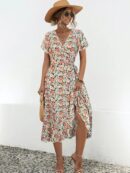 Lucille - Robe de type A-line avec motif floral et col en V