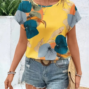 Olive - Chemisier femme élégant à motif floral et manches courtes