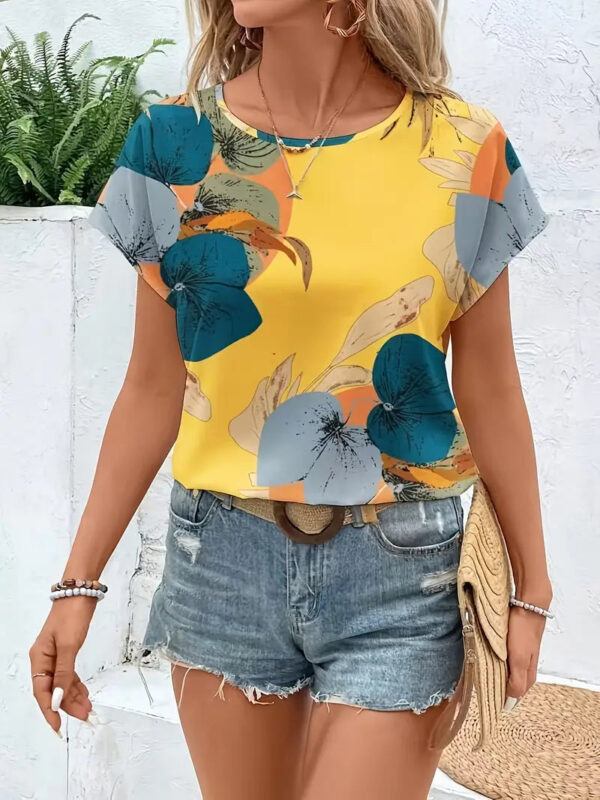 Olive - Chemisier femme élégant à motif floral et manches courtes