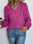 Valeria - Blouse élégante fleurie à manches longues, volants et col à encoche