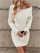 Dolores - Mini-robe en maille torsadée à manches longues et col en V