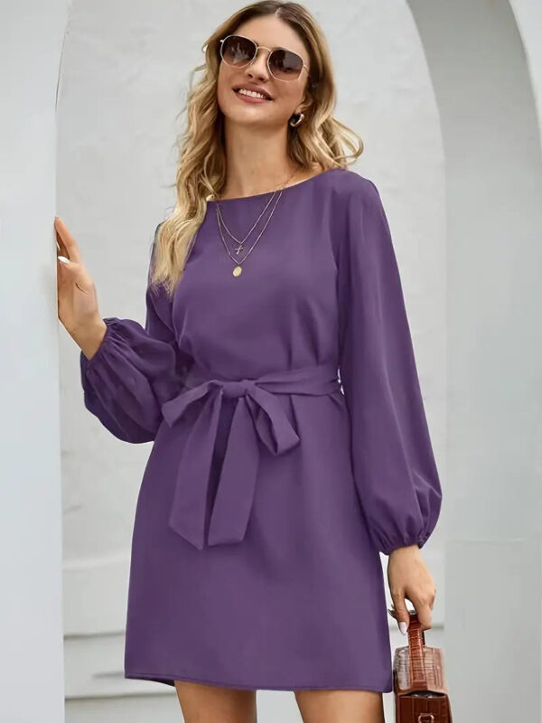 Chantal - Robe pour femme avec manches lanternes et ceinture – Image 2