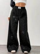 Belva - Pantalon à jambes larges avec imprimé étoiles et galaxies pour femmes