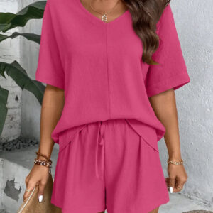 Lara - Ensemble ample avec haut à manches mi-longues et short à col en V
