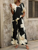 Estelle - Ensemble élégant à blouse décolletée en V et pantalon large à imprimé fleuri