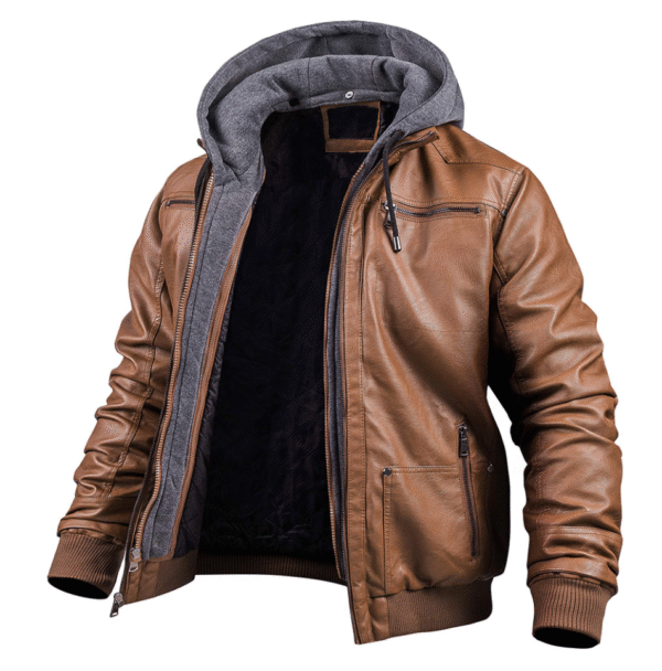 Benjamin - Veste d'hiver élégante en cuir de qualité supérieure avec capuche – Image 3