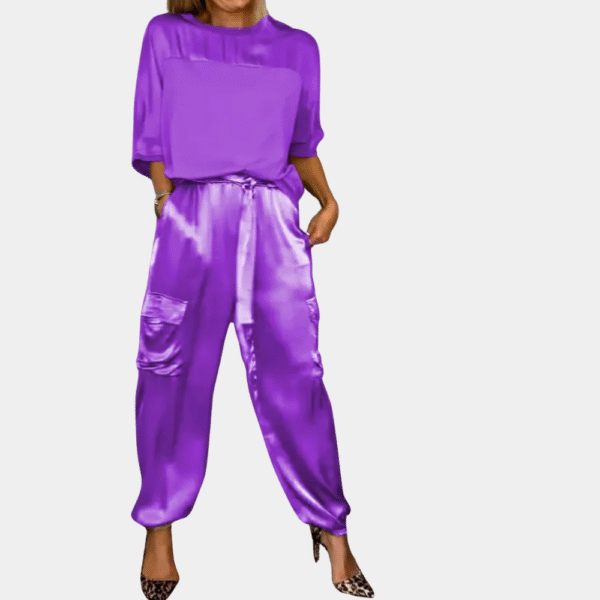 Danika - Ensemble chic en satin élégant [haut+pantalon] – Image 2