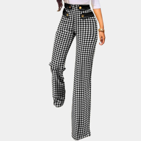 Rosie - Pantalon évasé boutonné à carreaux taille haute pour femme – Image 2