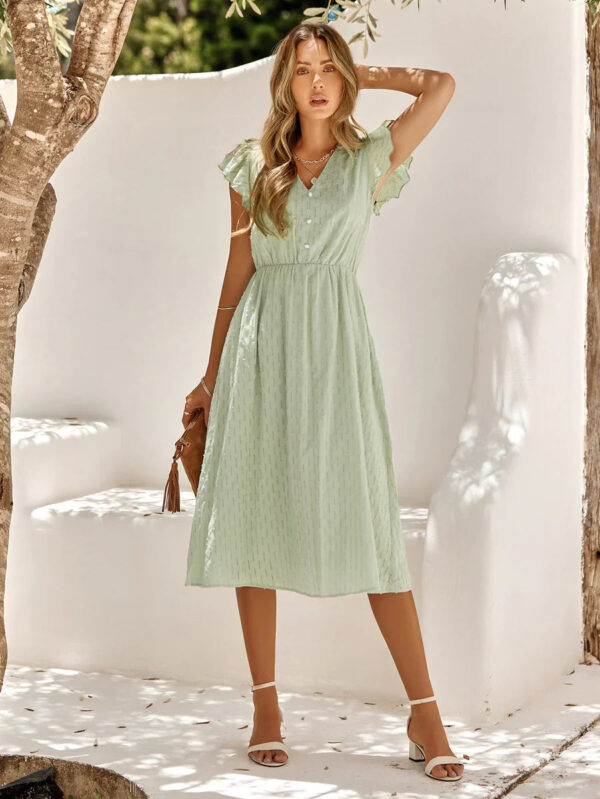 Luma - Robe en coton à col en V et manches flottantes – Image 5