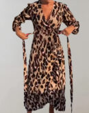 Ingrid - Robe à manches longues à imprimé léopard