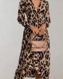 Ingrid - Robe à manches longues à imprimé léopard