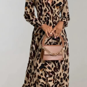Ingrid - Robe à manches longues à imprimé léopard
