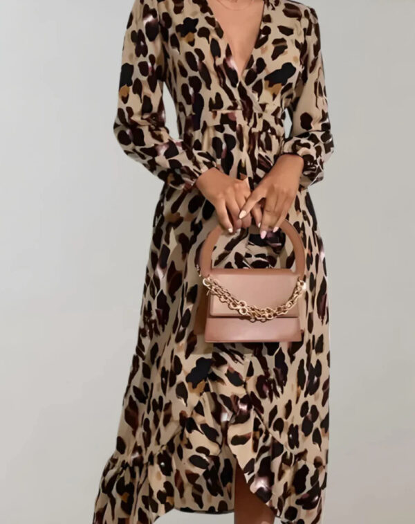 Ingrid - Robe à manches longues à imprimé léopard