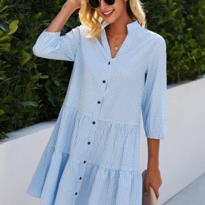 Delphine - Robe à col en V avec motif rayé et patte de boutonnage