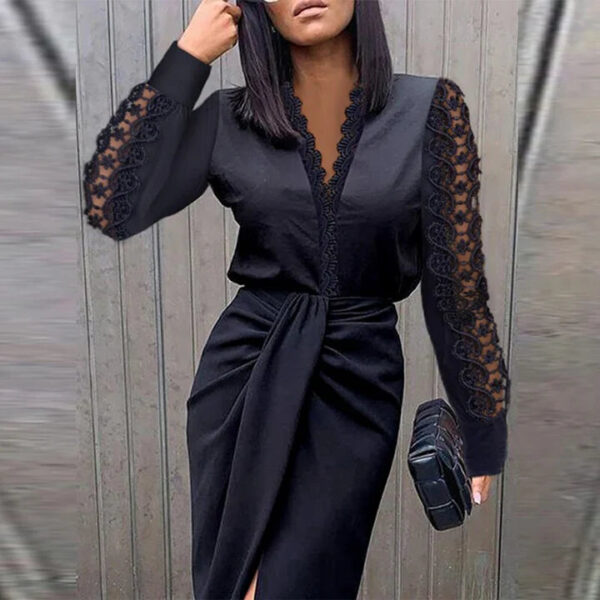Roberta - Robe longue en dentelle à manches creuses pour femme – Image 2