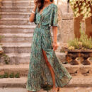 Ivory - Robe longue bohème avec col en V et ceinture