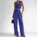 Marella - Ensemble élégant de gilet court à col en V avec boutons et pantalon taille haute