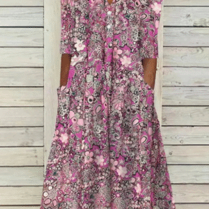 Edith - Robe longue à manches courtes et col en V
