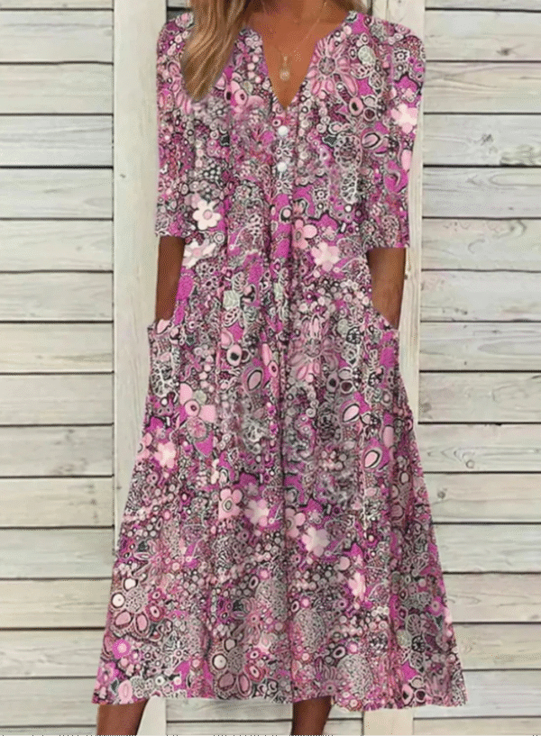 Edith - Robe longue à manches courtes et col en V
