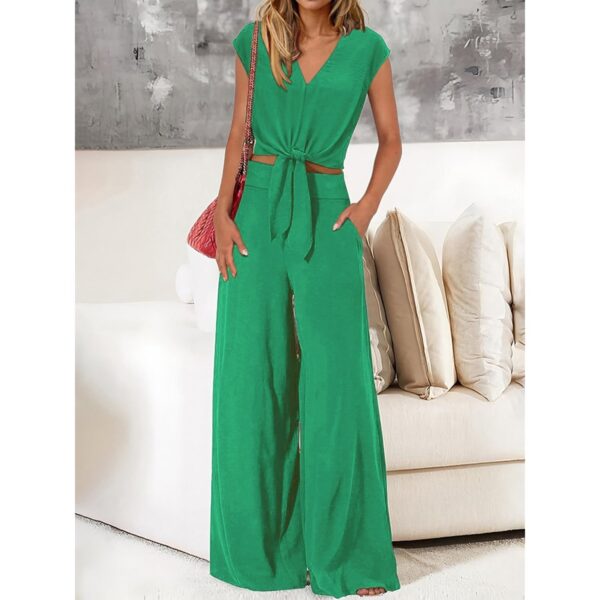 Analise - Ensemble élégant avec top et pantalon taille haute à jambe large