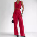 Marella - Ensemble élégant de gilet court à col en V avec boutons et pantalon taille haute