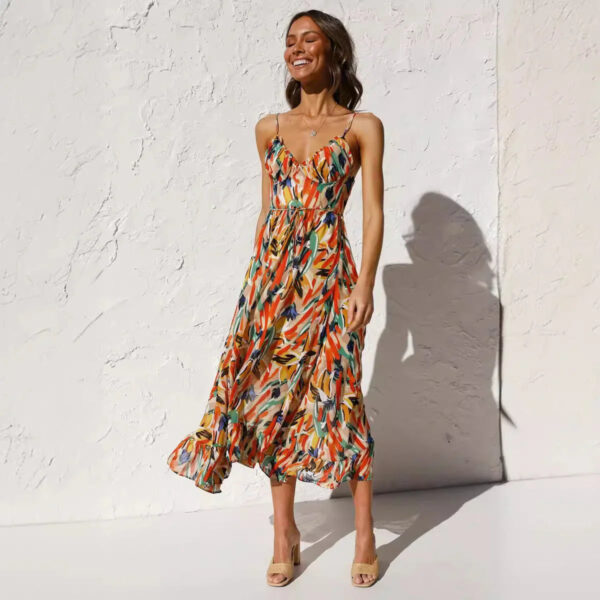 Odisa - Robe d'été imprimée sans manches avec col en V – Image 3