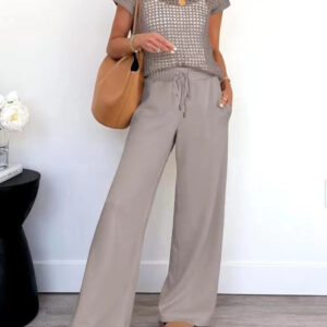 Delphine - Haut en maille ajourée et pantalon à jambe large