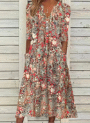 Edith - Robe longue à manches courtes et col en V