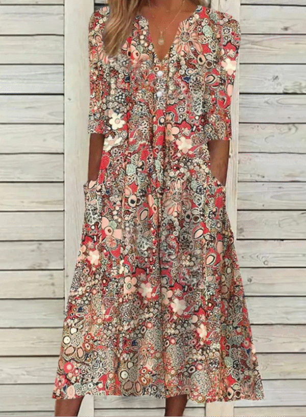 Edith - Robe longue à manches courtes et col en V – Image 3