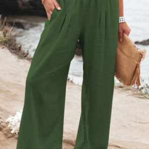 Lucretia - Pantalon taille haute en coton et lin