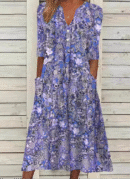 Edith - Robe longue à manches courtes et col en V