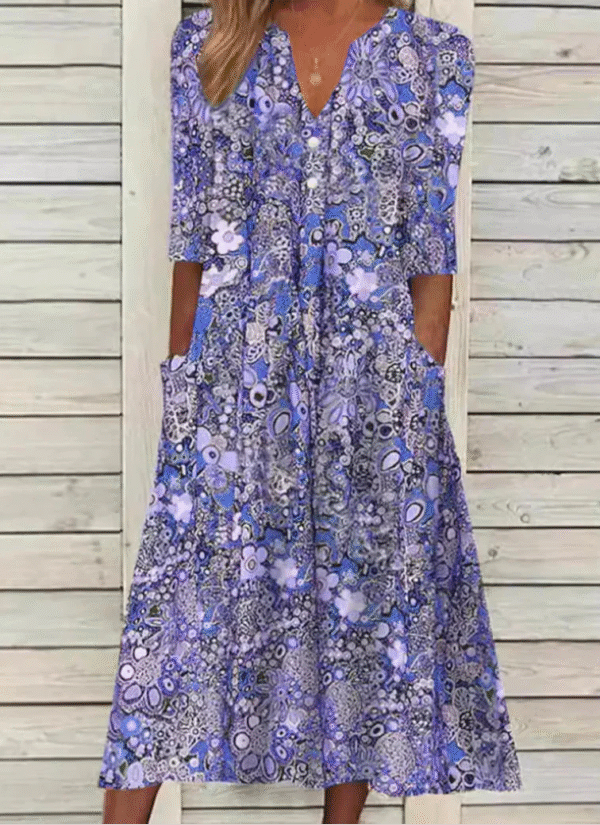 Edith - Robe longue à manches courtes et col en V – Image 2