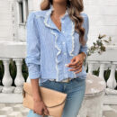 Cindy - Blouse élégante à manches longues avec volants en dentelle et boutons