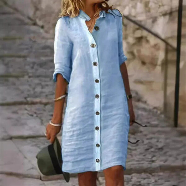 Elvera - Robe chemise en coton et lin à manches mi-longues – Image 2
