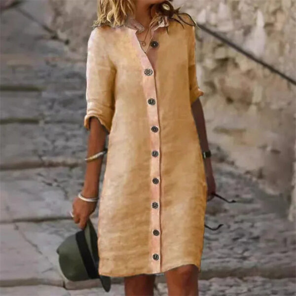 Elvera - Robe chemise en coton et lin à manches mi-longues – Image 3
