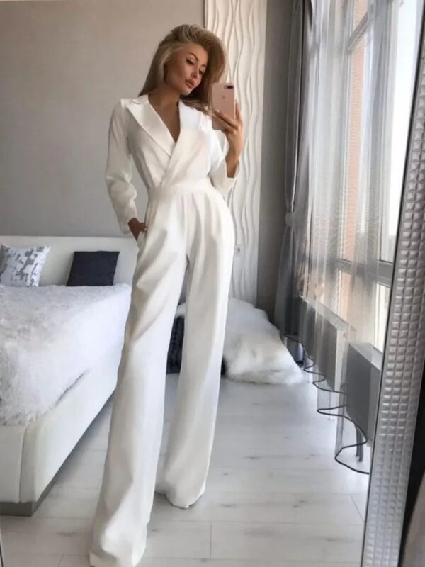 Arlene - Combinaison ample à manches longues et col en V pour femme – Image 2