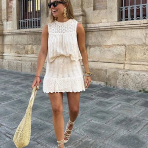 Mercedes - Ensemble deux pièces en coton crocheté