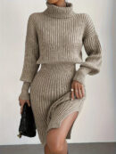 Marilyn - Robe pull en tricot à col roulé à la mode