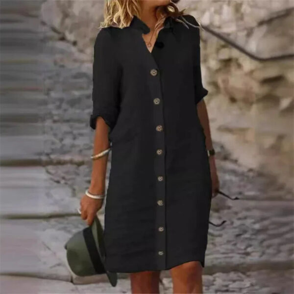 Elvera - Robe chemise en coton et lin à manches mi-longues – Image 4