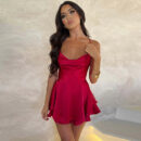 Lenore - Mini-robe en satin dos nu à bretelles spaghetti