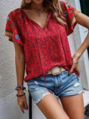 Fidelia - Élégante blouse pour femmes à motifs floraux et manches courtes
