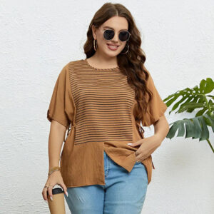 Aubrey - T-shirt à col rond à rayures et patchwork pour femme